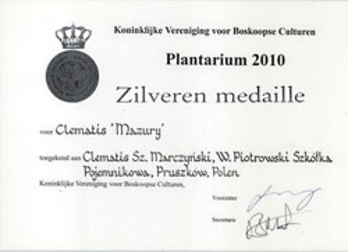 Wyroznienia2010 plantarium srebrny medal Clematis Mazury
