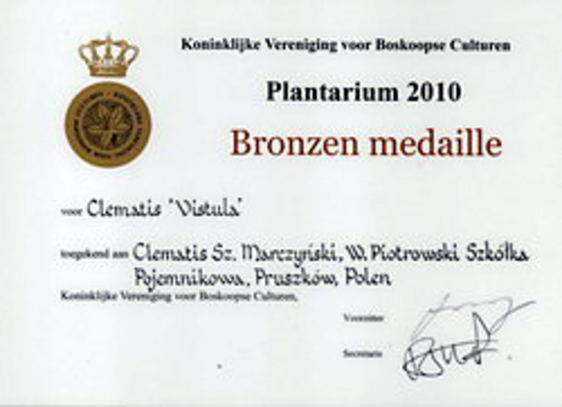 Wyroznienia2010 Plantarium brazowy medal Clematis Vistula